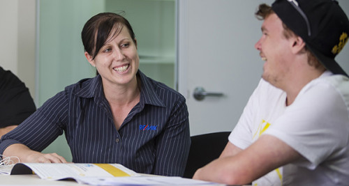 Real estate agent talking to a tenant