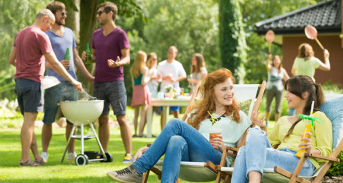 Backyard barbecue with people