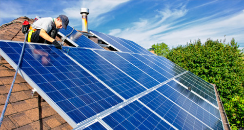 Solar panel on house roof