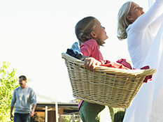 Family at clothesline